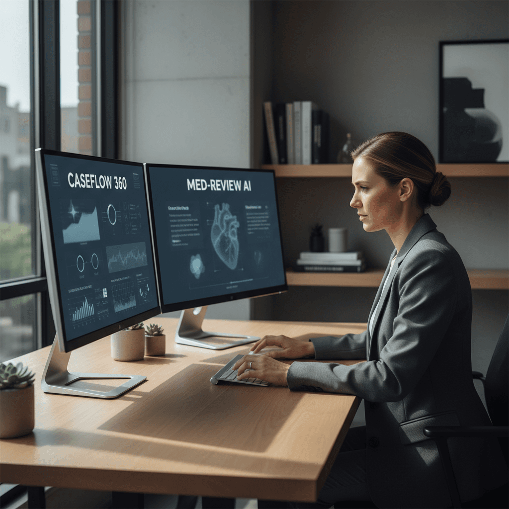 Solo legal professional managing cases with AI-powered analysis tools