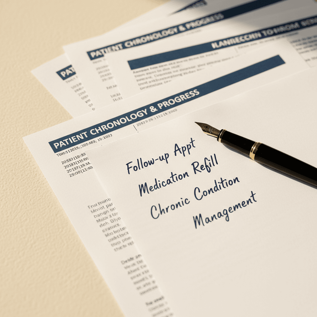 Medical record chronologies and case notes arranged for review
